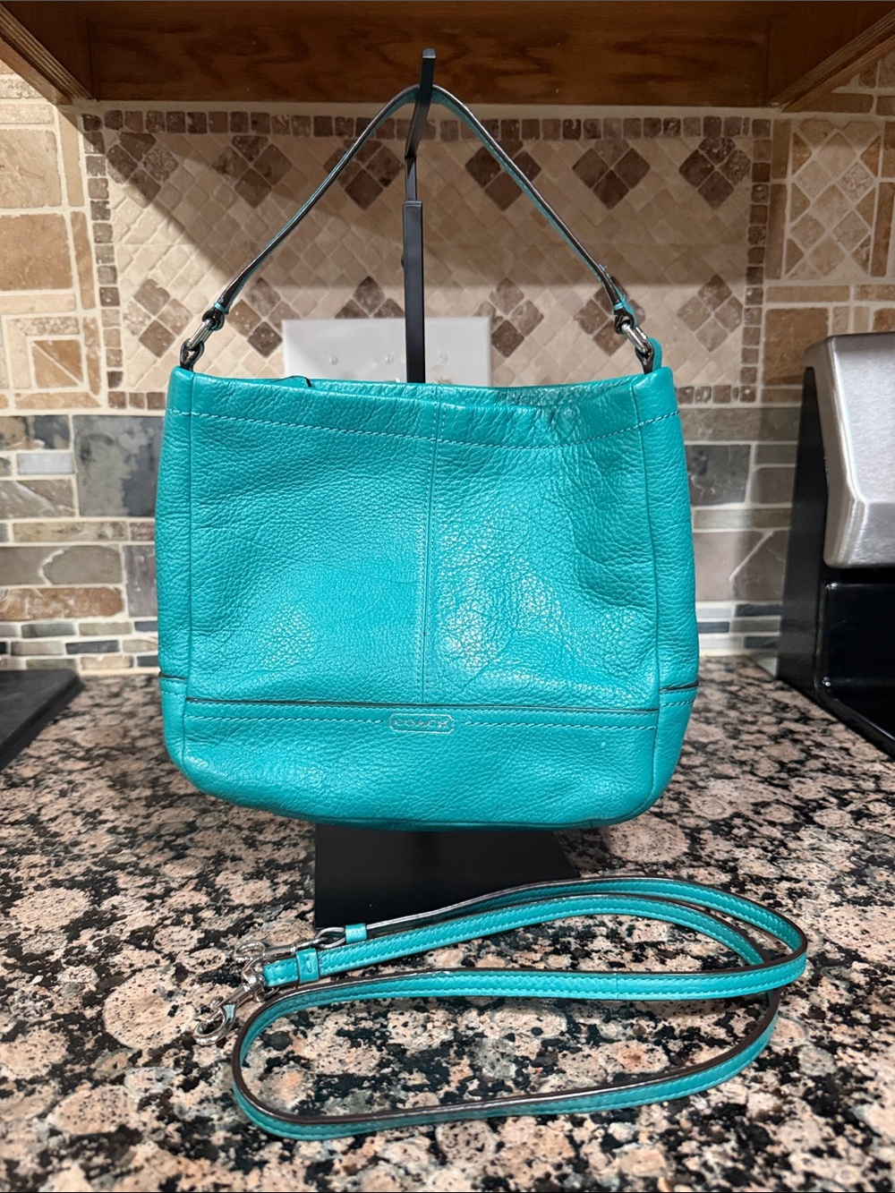 Coach Teal Leather Shoulder Bag with Removable Strap